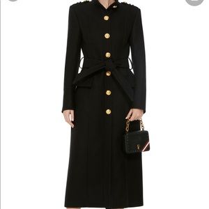 BALMAIN Belted Mock Neck Wool Coat - Brand New